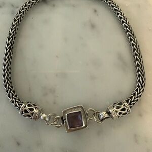 Estate Jewelry Sterling Silver Wheat Braid Bracelet 1.10Amethyst Bezel Stone